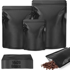 TXXATX 60 Pcs Mylar Bags 14x20 cm Aluminum Foil Bags Resealable Smell Proof Bag Stand Up Pouches Black Heat Seal Ziplock Packaging Baggies for Nut Coffee Beans Tea Candy Cookie Sweet Jewellery