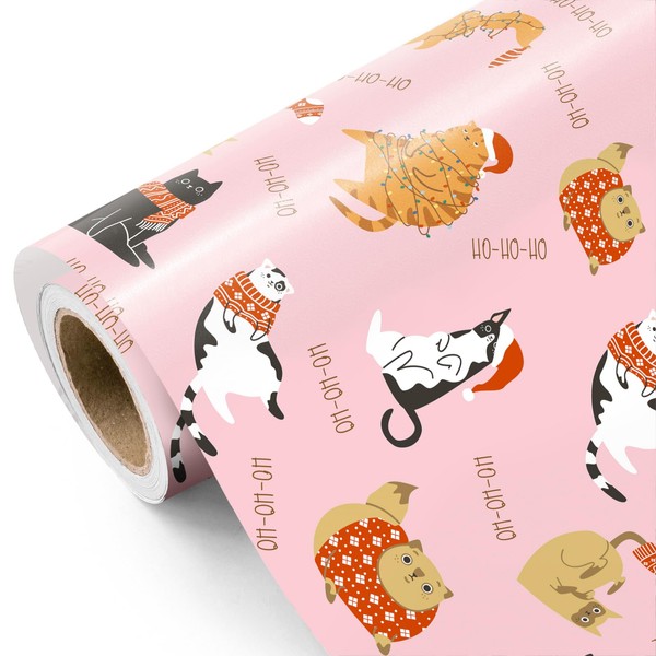 WRAPAHOLIC Cat Christmas Wrapping Paper - Mini Roll - 17