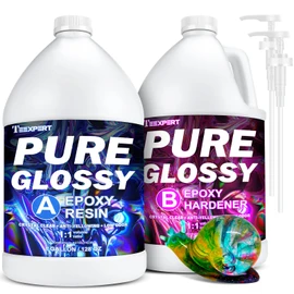Teexpert Epoxy Resin 2 Gallon Kit, Pure Glossy Crystal Clear Resin Epoxy with Pump, Bubble Free Anti Yellowing with Self Leveling Formula for Casting, Jewelry Making, Table Top, Wood & Art Crafts