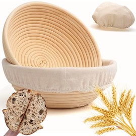 Banneton Bread Proofing Basket 2 pack 9 inch Round Basket with Liner, Bread Proofing Basket Perfect for Professional & Home Sourdough Bread Baking, Artisan Sourdough Bread (Set of 2 pack 9" Round)