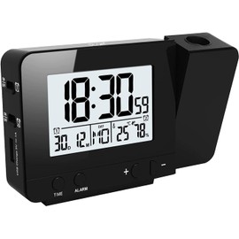 Houkiper Sveglia con Proiettore, Sveglia Digitale Da Comodino a Pile Sveglia Luminosa, Orologio Digitale Da Comodino Oorologio Con Proiezione Ora Temperatura Soffitto (nero)