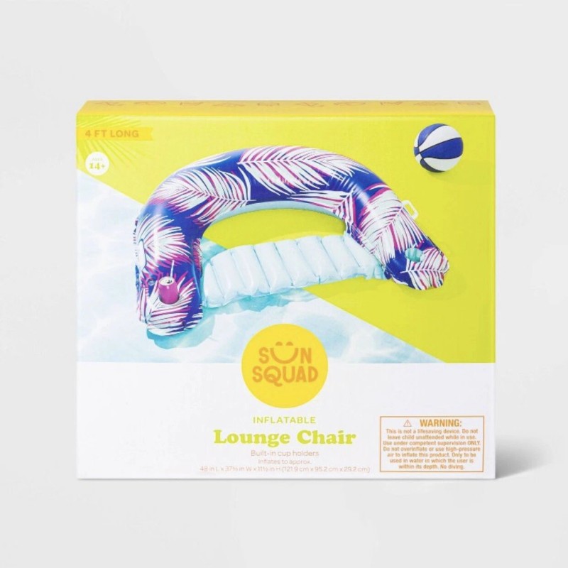 Sun Squad Tropical Chill Inflatable Lounge Chair Built-in Cup Holder