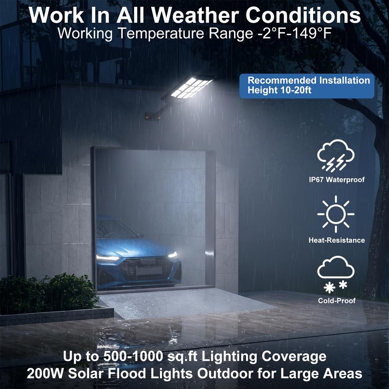 Joric Solar Street Lights Outdoor, IP67 Waterproof Solar Powered Light