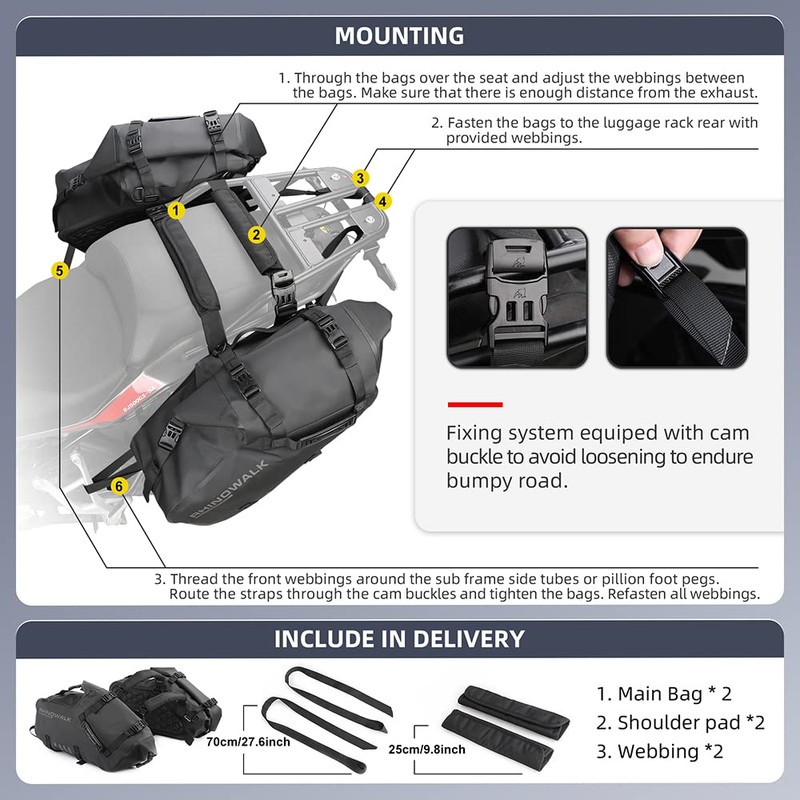 Rhinowalk Motorcycle Saddle Bags Waterproof Motorbike Panniers Motor Side Bag