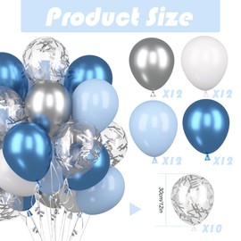 Pack of 58 Balloons Blue White Silver Blue Balloons Set, Metallic Blue White Silver Confetti Balloons, Dark Blue Light Blue Silver Latex Balloons for Birthday Wedding Baby Shower Party Decoration