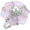 Dahlia Simulated Rose Quartz Flower Cultured Pearl Cubic Zirconia Silver
