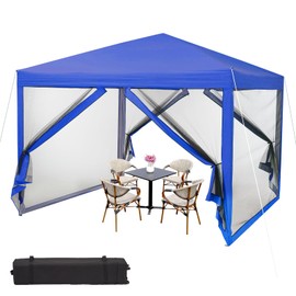 GarveeLife 10x10 Canopy Tent, Heavy Duty Pop Up Canopy with Mosquito Netting, Waterproof Easy Up Screen Shelter with Wheeled Bag, Outdoor Instant Sun Shade for Parties, Camping, Events, Blue