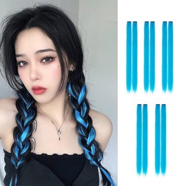 Colored Clip in Hair Extensions 22" 10pcs Straight Fashion Hairpieces for Cospaly Fashion Party Kids Girls Light Blue
