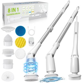 Electric Spin Scrubber, Cordless Cleaning Brush with 8 Replaceable Cleaner Brush, Power Shower Scrubber with Long Handle, Electric Scrubber for Cleaning Floor Bathroom Bathtub Tile