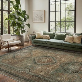 GENIMO Area Rug 8x10 Machine Washable Rug, Non Slip Indoor Vogue Area Rugs, Low Pile Lightweight Vintage Large Print Mat for Bedroom Dining Room Home Office and Hall