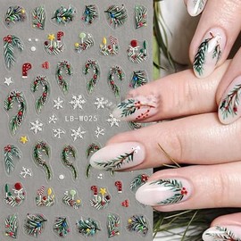 Christmas Nail Art Stickers Winter Nail Decals Snowflake Nail Stickers for Nail Art Cedar Green Red Christmas Tree Design 3D Self Adhesive Nail Sticker for Women Decor Holiday Accessories 4 Sheets