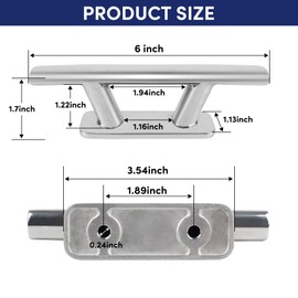 VEITHI 2 Pack Boat Cleat Stainless Steel,Dock Cleats 6 inch,Rope Cleat with Screws-Open Base Boat Cleats for Docking Boats, Canoe,Mooring,Maritime Decor