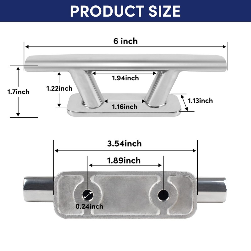 VEITHI 2 Pack Boat Cleat Stainless Steel,Dock Cleats 6 inch,Rope