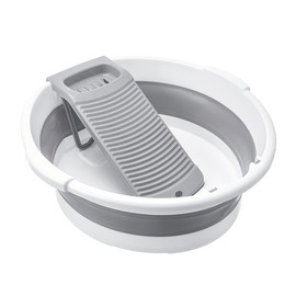 Large Collapsible Washboard Basin for Hand Washing Clothes - Portable Laundry Tub with Scrubber, Durable & Sturdy, Foldable Space-Saver, Ideal for Home, Travel, and Camping (Gray)