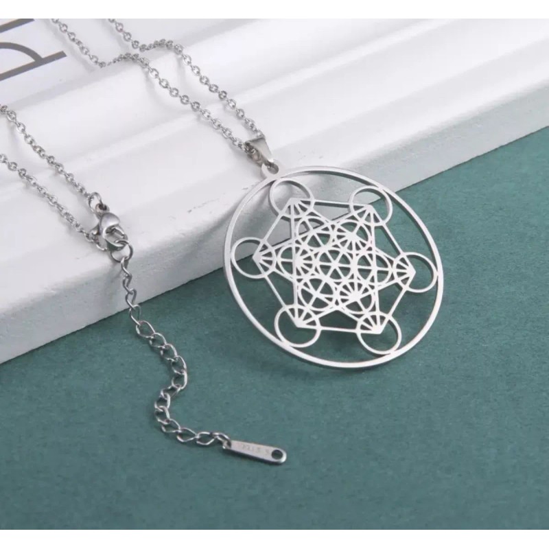 Collar Cubo De Metraton Arcángel Plateado