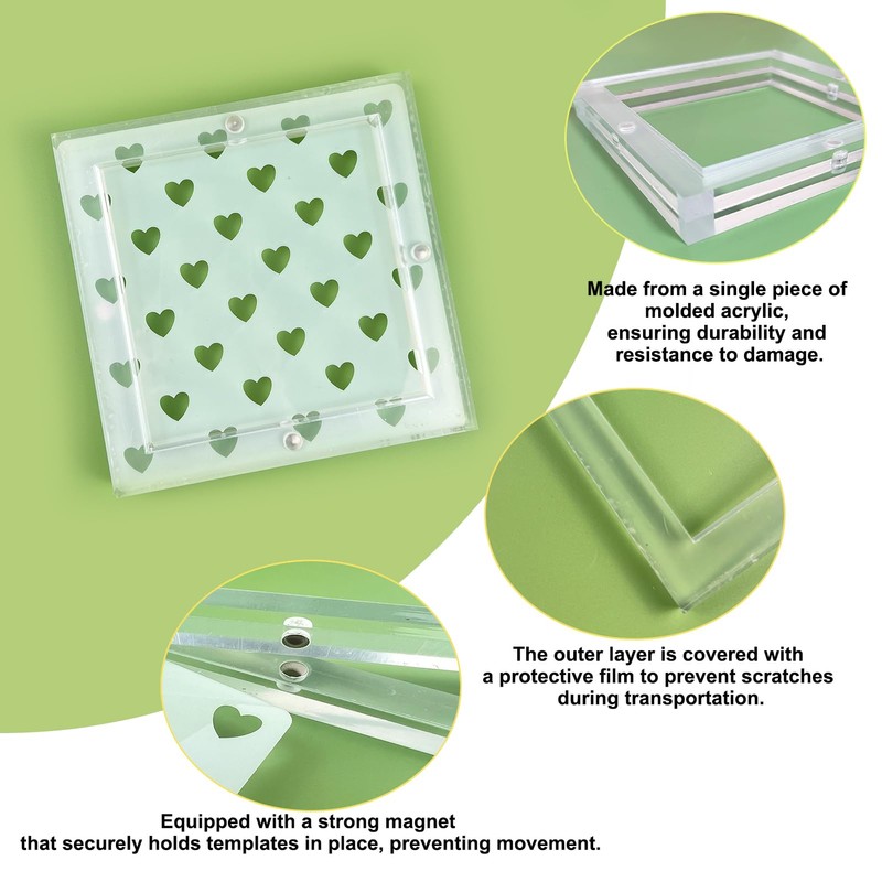 Acrylic Cookie Stencils Partner, 3.54"x3.54" Magnetic Cookie Stencil Frame Stencil