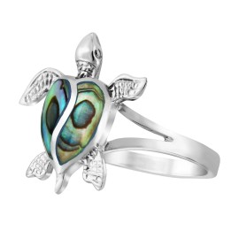 AeraVida Beloved Sea Turtle with Heart Inlaid Abalone Shell Sterling Silver Ring-10