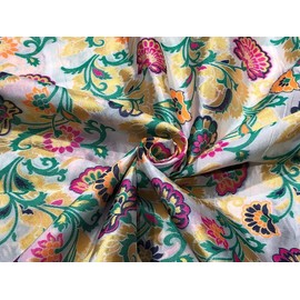 Brokat-Seidenstoff mit mehrfarbigem floralem Jacquard und metallischem Gold, erhältlich in 3 Farben: Weiß, Grün und Rosa, BRO1014 Pink