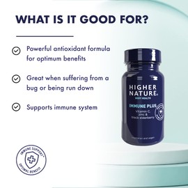 Higher Nature - Immune Plus - Vitamin C, Zinc & Black Elderberry - Supports Immune System - Vegetarian and Vegan Multivitamin - 180 Capsules