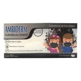 Cubrebocas Infantil Negro Ambiderm Caja Con 50 Piezas