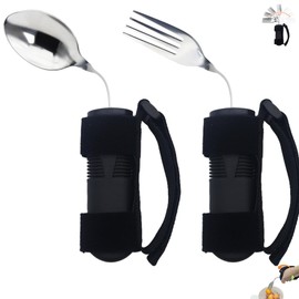 2 Pcs Adaptive Utensils Set with Spoon and Fork, Weighted Adaptive Utensils for Hand Tremors & Parkinson's & Weak Hand Grip with Non-Slip Grip,90° Angled Weighted Silverware for Arthritis