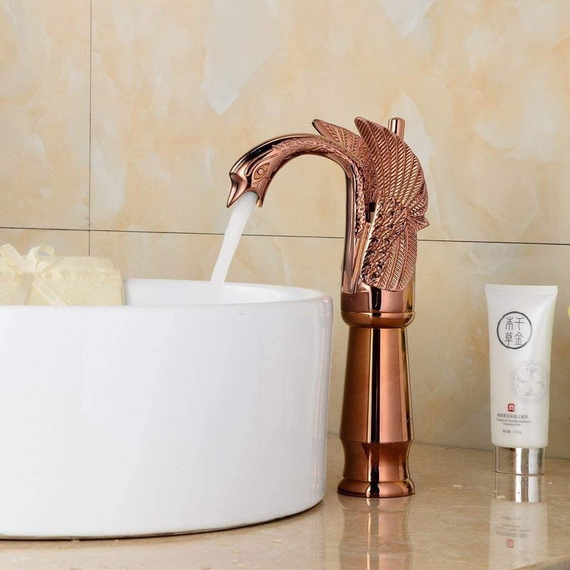 YCCUZA Antique Copper Swan Bathroom Vessel Sink Faucet Single Handle