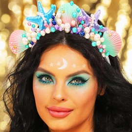 Zoestar Starfish Crown Headband Pearl Bridal Headpiece Shell Headband Beach Wedding Hair Accessories for Women