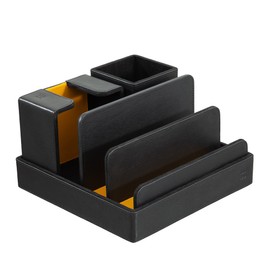 DUDU Desk Organiser Set in Leather Office Box 4 pcs with Valet Tray Pen Holder Envelope Holder Block Notes Case Black