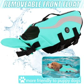 EMUST Dog Life Vests, Adjustable Dog Life Jacktets for Boat with Front Float, High Visibility Life Vests for Dogs, Medium Dog Life Jacket Safety Swimsuit, Turquoise,M