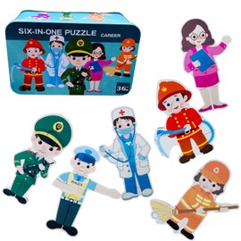 Toy O Toy Wooden Puzzle Toys for Toddlers 3 4 5 Years Old Jigsaw Puzzle Birthday Gift Learning Educational Toy for Kindergarten Preschool Puzzle Games with Storage Box (6 pcs Career)