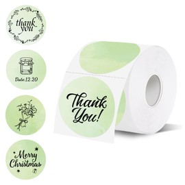 Starboling Thermal Labels - 2 Inch Green Watercolor Round Printer Stickers, Self-Adhesive Direct Thermal Labels for DIY Logo Design, Name Tags
