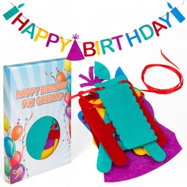MIJOMA Felt Garland Happy Birthday - Colourful Rainbow Banner, 2.5 m Long, 16 cm High Letters, Felt Birthday Decoration, Ready to Hang
