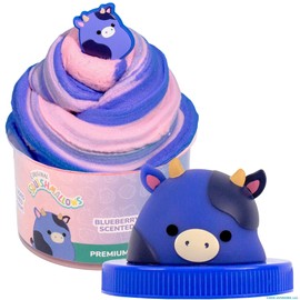 Original Squishmallows Ingrid The Cow Premium Cloud Slime, Blueberry-Scented, 8 oz., Storage Container with Figurine Topper, Rubber Charm, Goodie Bags Stuffers, Kids Party Favors, Sensory Toys
