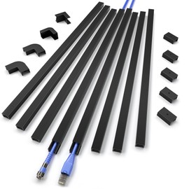 Cord Hider Wall for One Cord 136in, ZhiYo Cord Covers for Wires on Wall, Easy Install Cable Cover Wall, Black Cable Raceway Hide Cords, Cable Hider Cord Management Wall, 8X L17in, W0.6in H0.4in