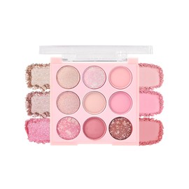 Rose Eyeshadow Palette, 9 Colours Cream Eyeshadow Durable Waterproof, High Gloss Glitter and Matte Shades, Fine and Silky Powder, Highly Pigmented Korean Makeup for Sensitive Eyes