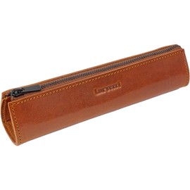 Lurverri Pencil Case, Compact, Genuine Leather, Italian Oil Leather, YKK Zipper, Slim, Small, Triangular, Simple, Business, Gift Box Included, dark brown, Casual