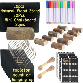 10 Pcs Mini Chalkboard Signs Wood Place Card Holders and 20 Pcs Small Chalkboard Label, Rustic Table Number Holders Name Card, Food Labels for Party Buffet Wedding Birthday Party Bakery