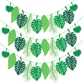 Green Tropical Palm Leaves Banner Set，UHOMENY 3Pcs Tropical jungle theme party decorations,Tropical Leaves Banner for summer, holidays, jungle, birthdays, Christmas, kitchen dining, summer themed part