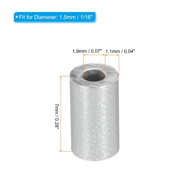 sourcing map 1/16" 1.5mm Aluminum Crimping Loop Sleeve Single Round