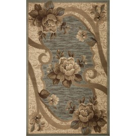 Superior Indoor Area Rug, Jute Backing, Plush Modern Farmhouse Rug for Entryway, Living Room, Kitchen Floors, Bedroom, Soft Floral Scroll Rugs, Rinceau Collection, 5' x 8', Brown Green