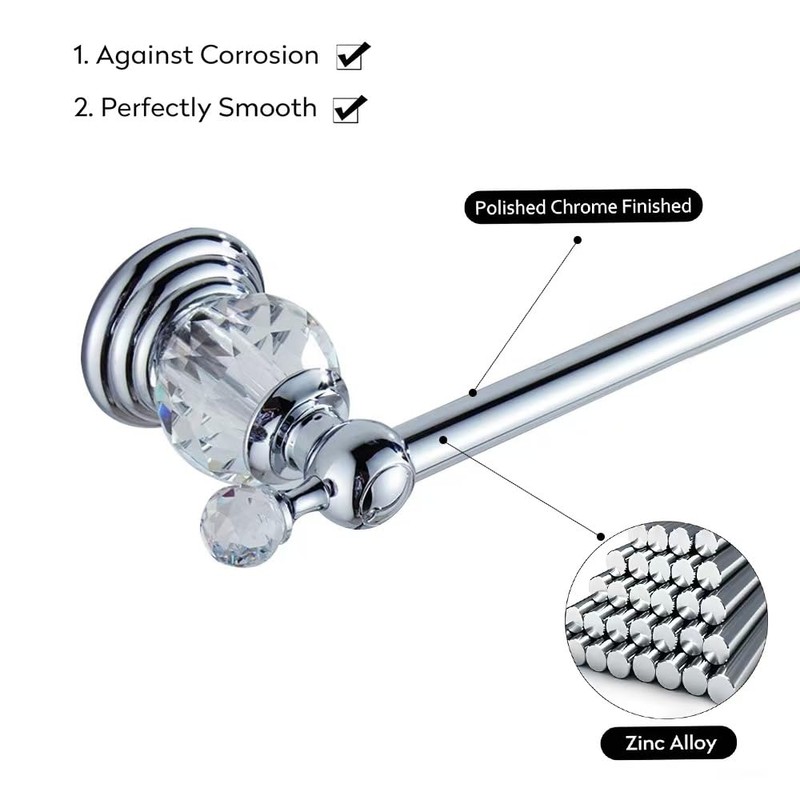 WNEBAHT Crystal Chrome Towel Bar, Silver Adjustable Bathroom Towel Holder