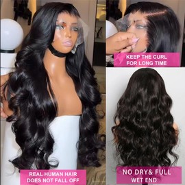 Body Wave Lace Front Wigs Human Hair 30 inch 13x6 Lace Front Wig Human Hair 12A 200 Density Hd Transparent Body Wave Human Hair Wig Pre Plucked Bleached Tiny Knots Real Lace Frontal Wigs for Women