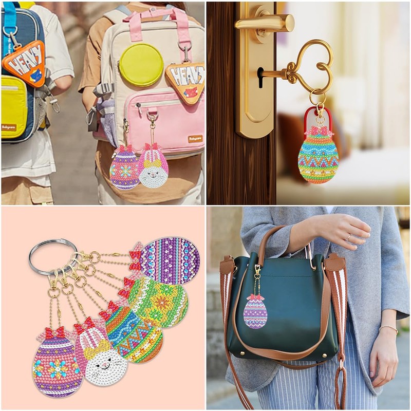 [LOYELEY] 5D Diamond Art Keychains, 5 Pcs Single Sided Egg