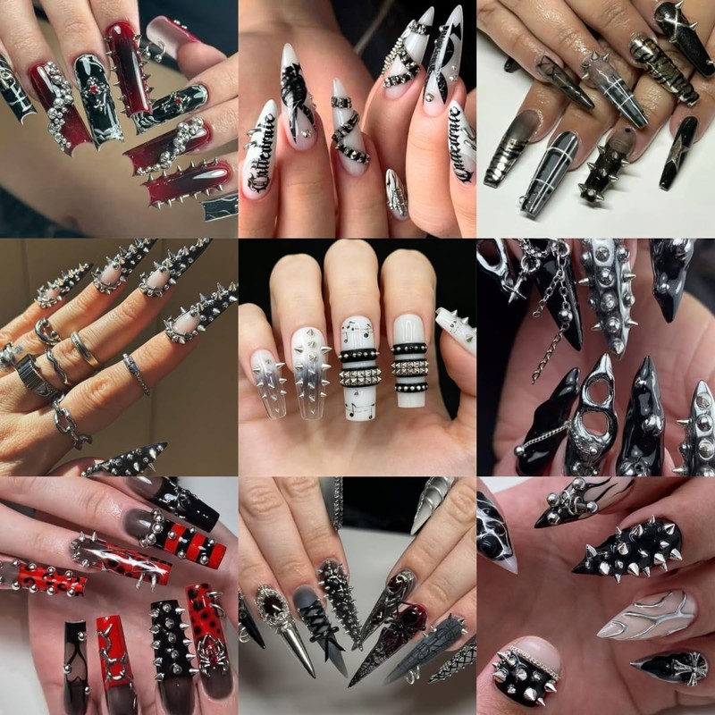 2Boxes 12Grids Mini Punk Nail Studs Square Cone Spike Spire