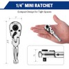 WORKPRO 1/4" Drive Stubby Ratchet, 2-In-1 Socket Wrench Flex Head