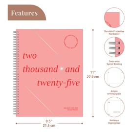 Rileys & Co 2025 Serif Weekly Planner - Annual Weekly & Monthly Agenda Planner, Jan - Dec 2025, Flexible Cover, Notes Pages, Twin-Wire Binding (8.5 x 11-Inches, Pink)