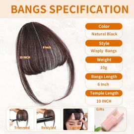 Leelebamo Clip in Bangs 100% Real Human Hair, Fake Bangs Hair Clip on Bangs for Women, Dark Brown Wispy Bangs Clip in Hair Extensions for Daily Wear (Dark Brown, Wispy Bangs)