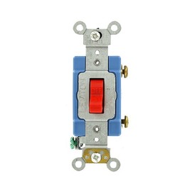 Leviton 1201-2R 15 Amp, 120/277 Volt, Toggle Single-Pole AC Quiet Switch, Extra Heavy Duty Grade, Self Grounding, Red