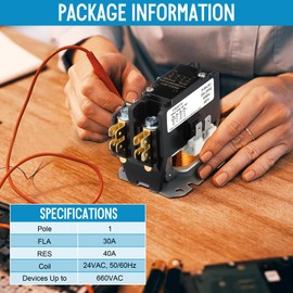 Gulfmew 1 Pole Air Conditioner Contactor FLA 30 Amp 24VAC Coil, Compatible with Hn51kc024 Contactor, Air Conditioner Replacement Relay for Heat Pump, Refrigeration System