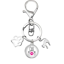 Infinity Collection Cat Mom Keychain, Cat Jewelry, Kitty Cat Charm Zipper Pull Key Chain, Cat Paw Charm Keychain- Pet Jewelry- Cat Lover Gifts